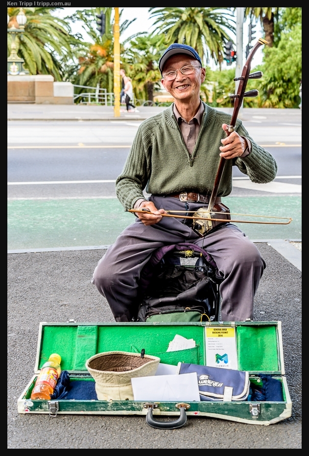 Arts Centre Melbourne - Always happy Chinese busker